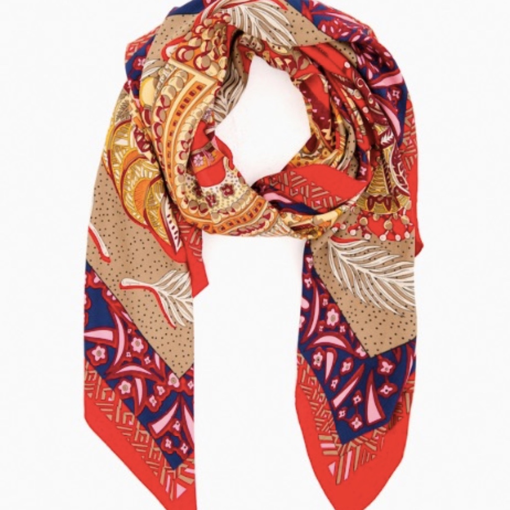 Tuckernuck Brighton Print Scarf Red Blue Beige Oversized